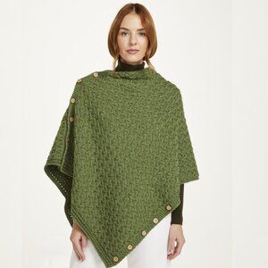NEW Made in Ireland Soft Wool 3 Way Poncho Shrug Wrap Merino Green
